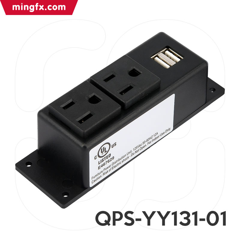 美规明装两位小插排带双USB充电口 QPS-YY131-01