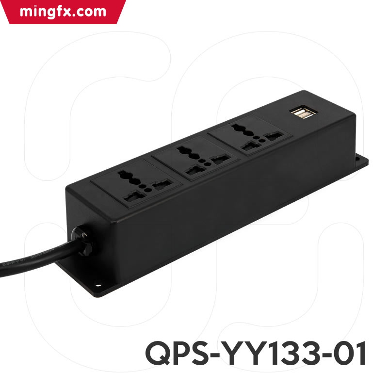 明装多功能三位插排带双USB充电口 QPS-YY133-01