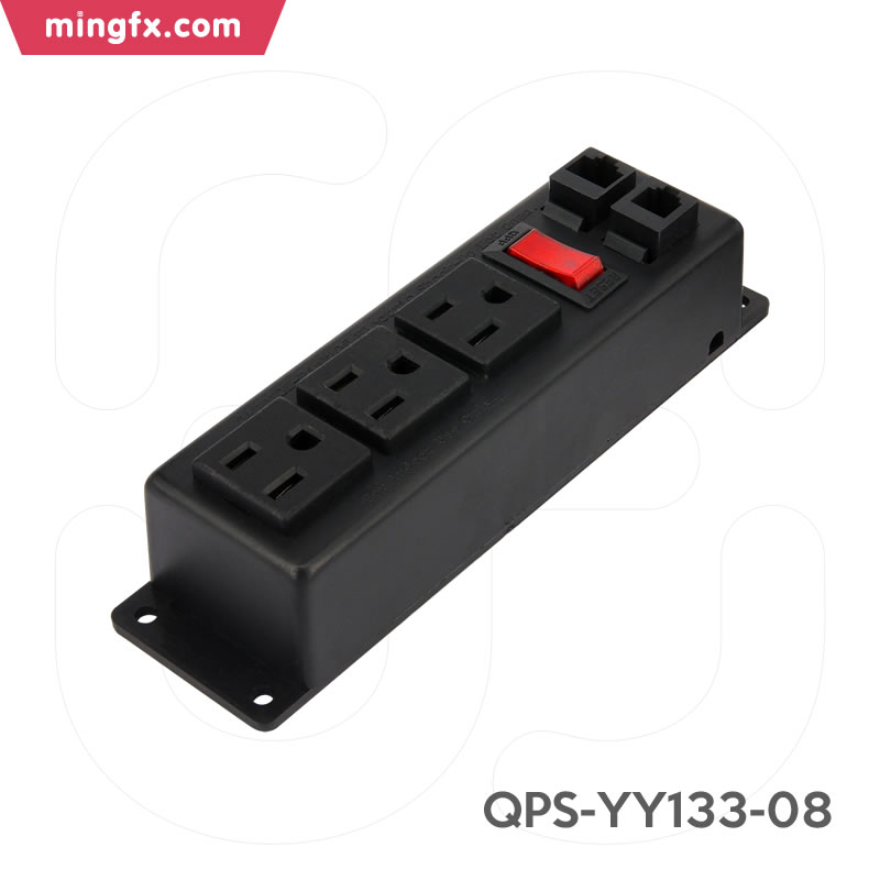 美规明装三位插排带开关/电话线/网络接口 QPS-YY133-08