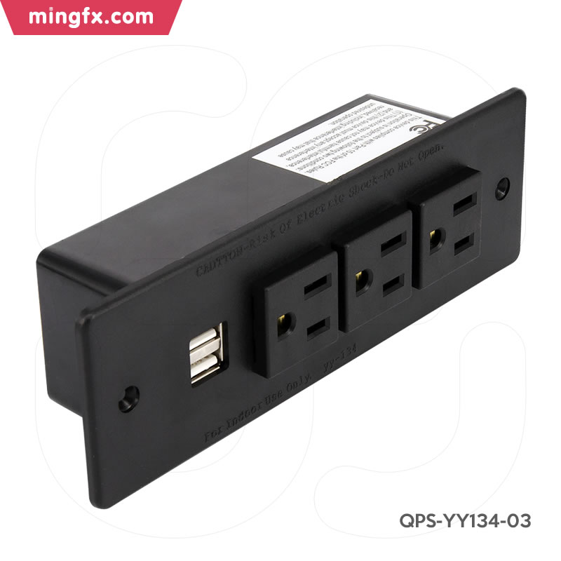 美规暗藏式三位插排带双USB充电口 QPS-YY134-03