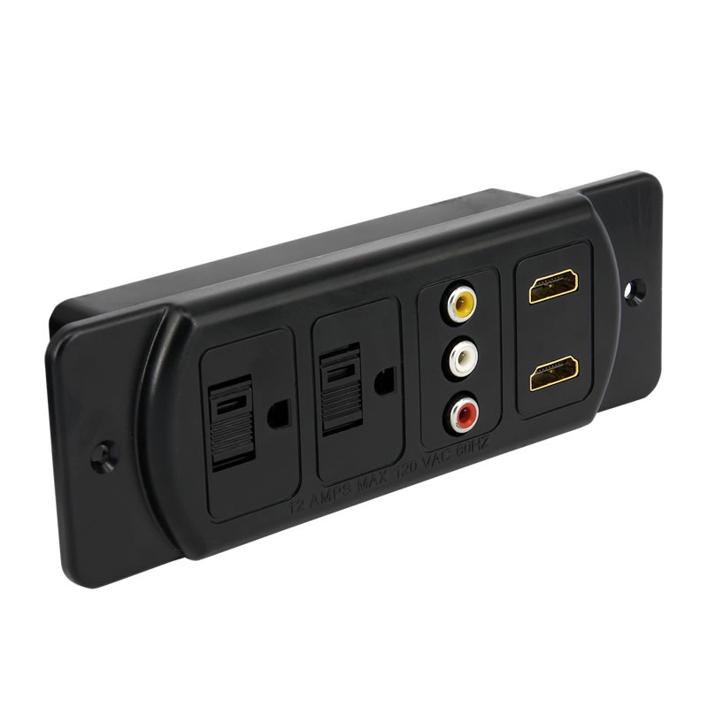 QPS-YY305_32 2-outlets Child Safety Locks Recessed Mounted Socket With Dual HDMI & AV Port QPS-YY305
