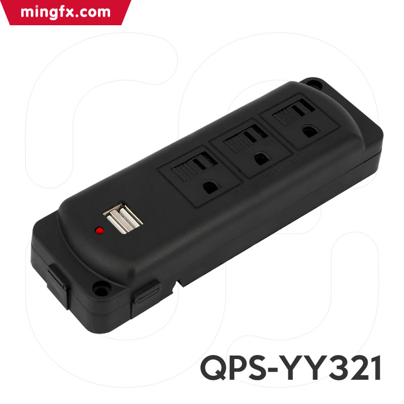 QPS-YY321_88 美规明装三位安全门插排带双USB插孔 QPS-YY321