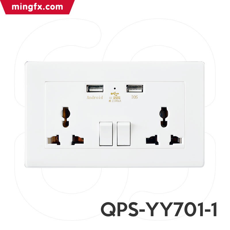 QPS-YY701-1 两位暗装万能插座带开关和双USB插 QPS-YY701-1